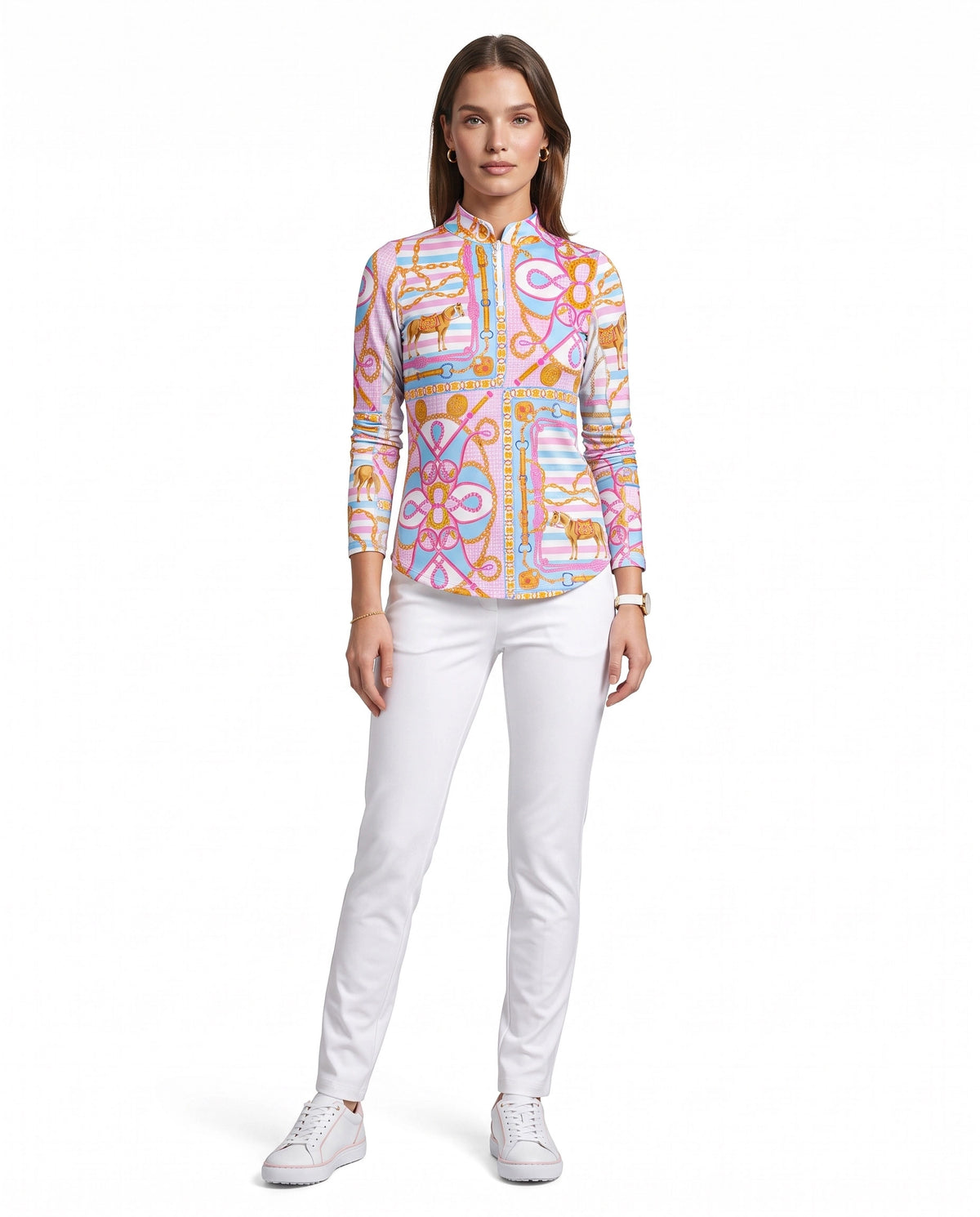 Mon cheval Long Sleeve Zip Mock Top 86Z30