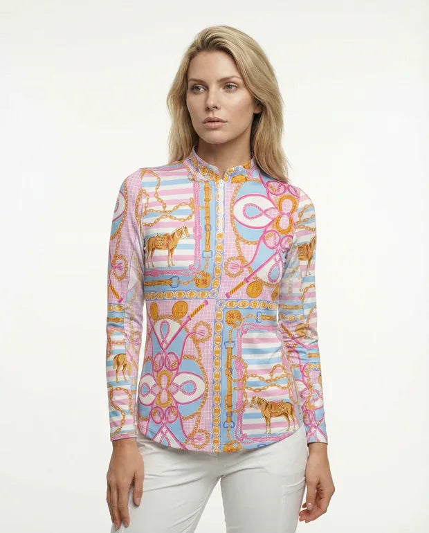 Mon cheval Long Sleeve Zip Mock Top 86Z30 – Famazee