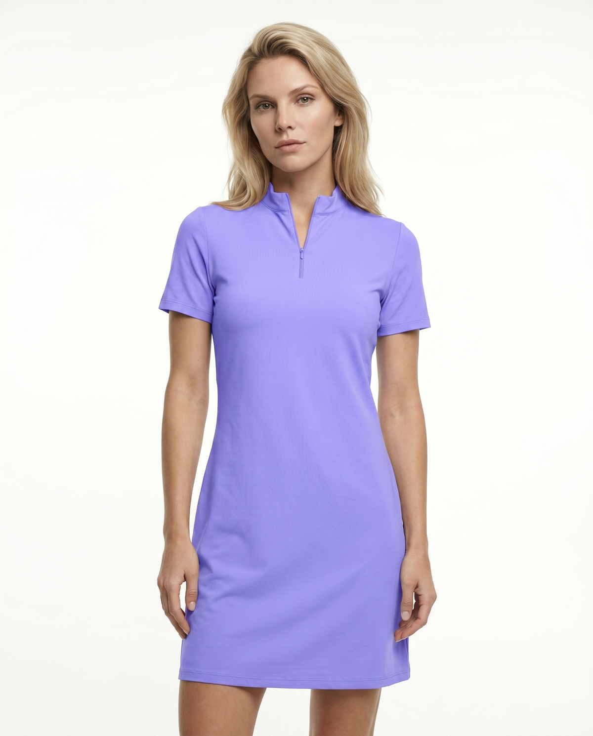 Solid Mock Neck Half Sleeve Dress W/Pocket 5800