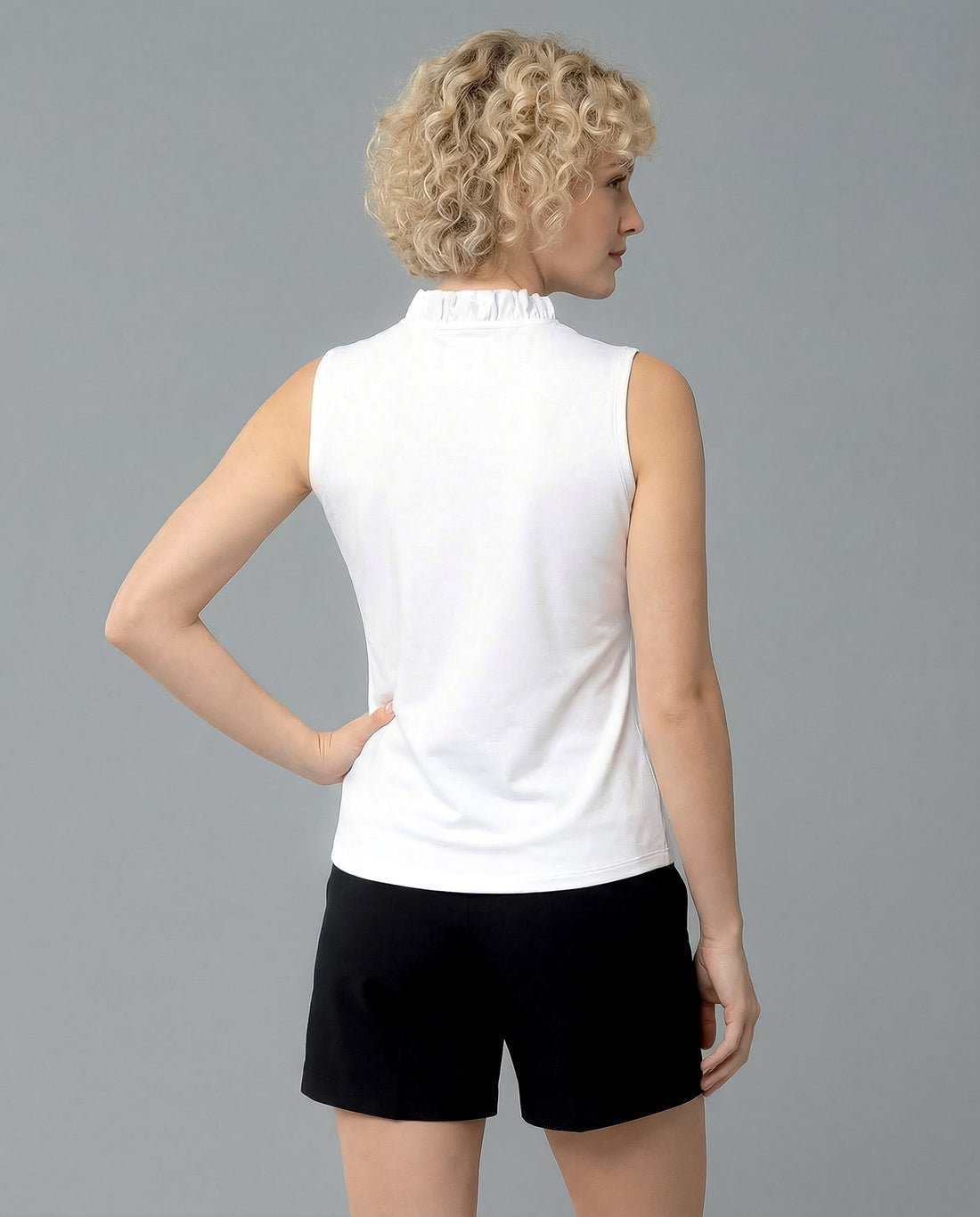 Solid Sleeveless Ruffle Portrait Neck Top 8000