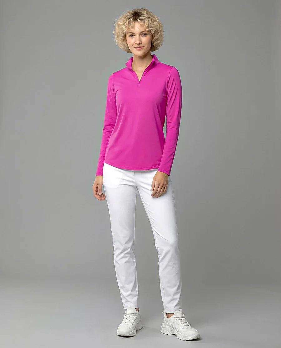 Solid Long Sleeve Zip Mock Top 8600