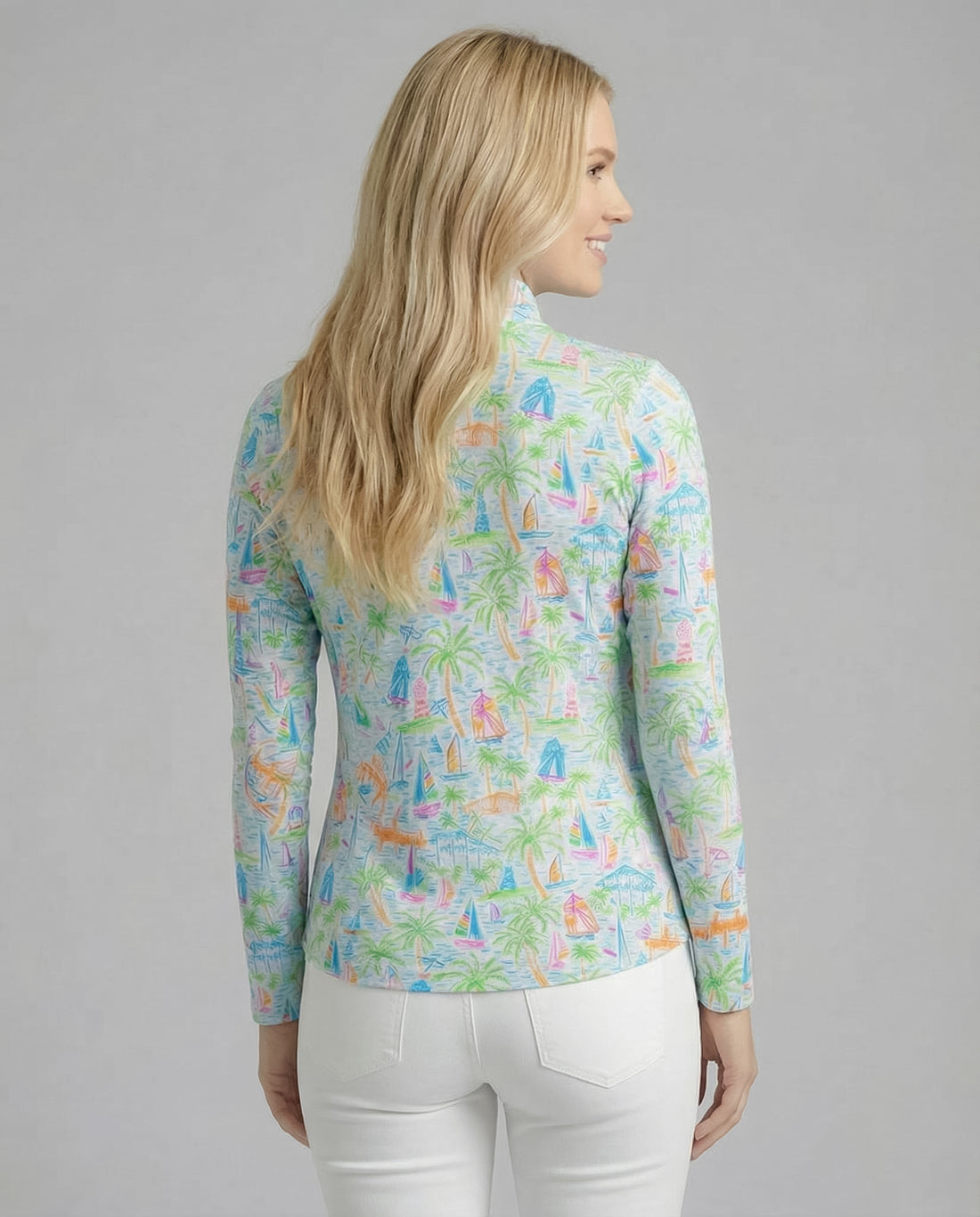 Sailing Fun Long Sleeve Zip Mock Top 86Z41