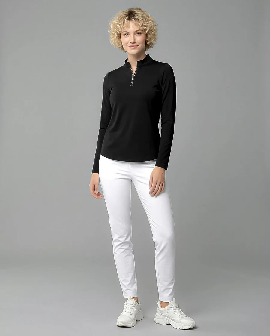 Solid Long Sleeve Zip Mock Top 8600v1