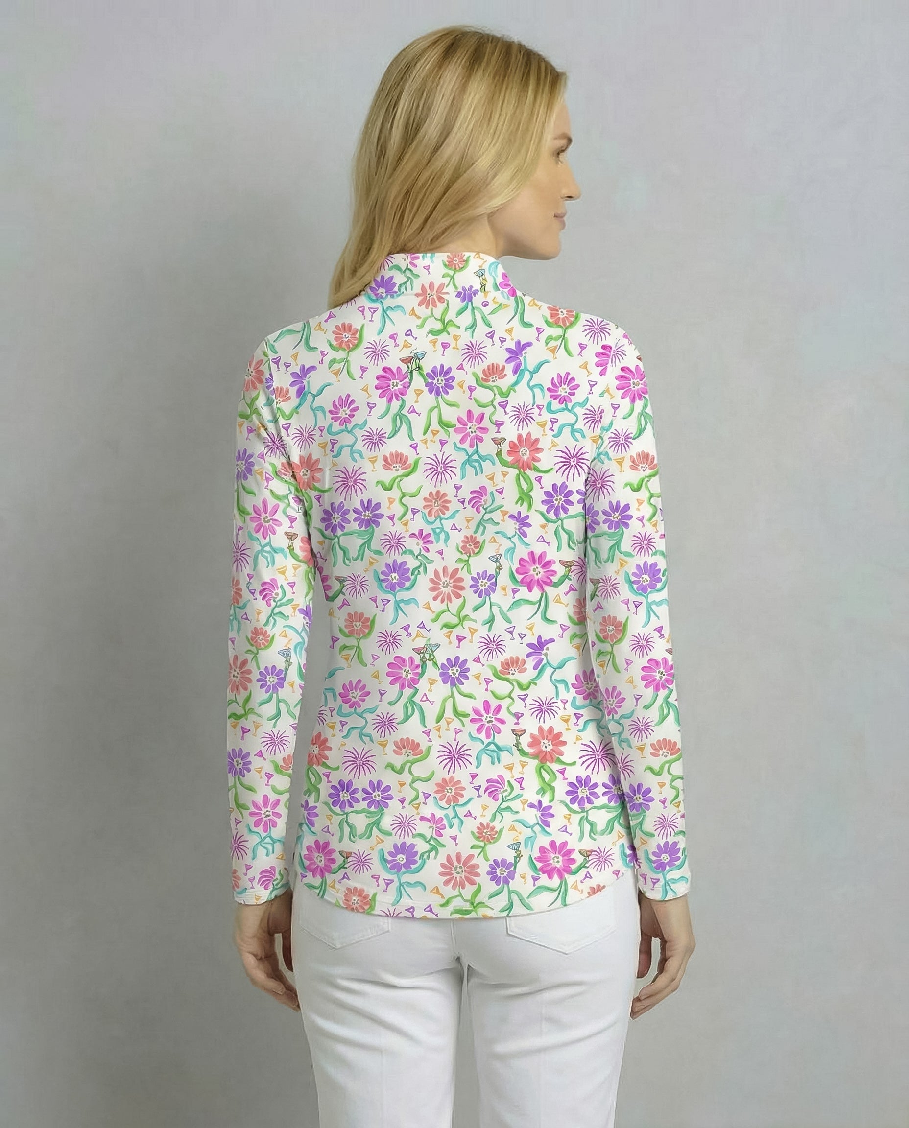 Daisy cocktail party Long Sleeve Zip Mock Top 86z55