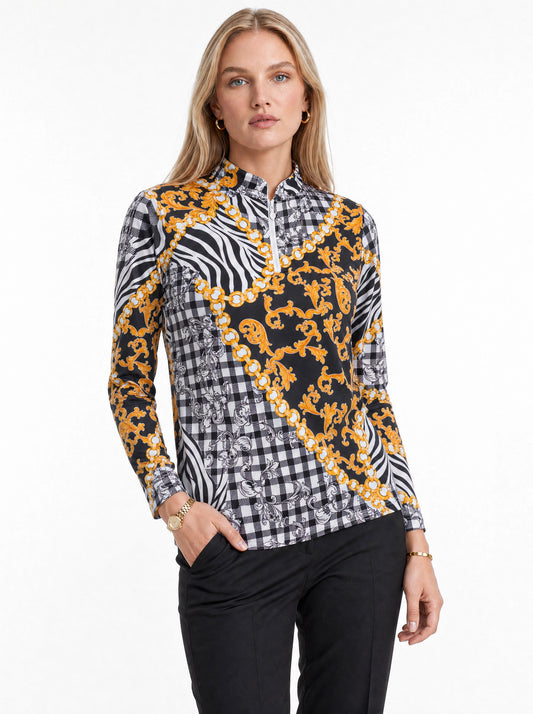 Zanzibar Long Sleeve Zip Mock Top 86Z20