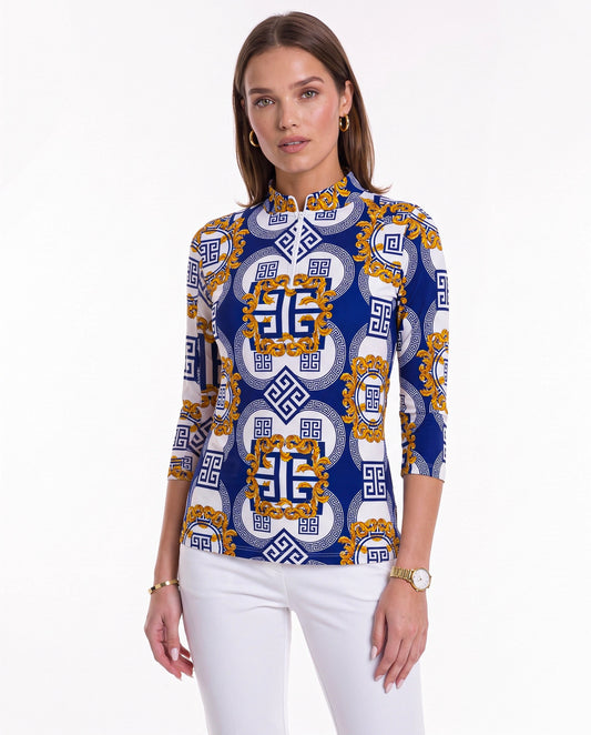 Mozzafiato 3/4 Sleeve Zip Mock Top 68Z29