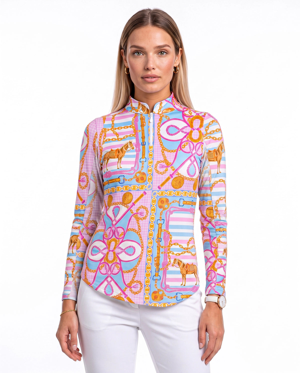 Mon cheval Long Sleeve Zip Mock Top 86Z30