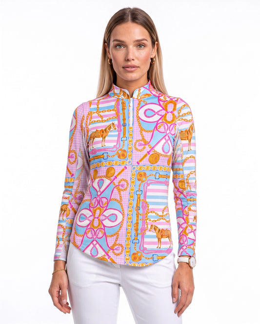 Mon cheval Long Sleeve Zip Mock Top 86Z30