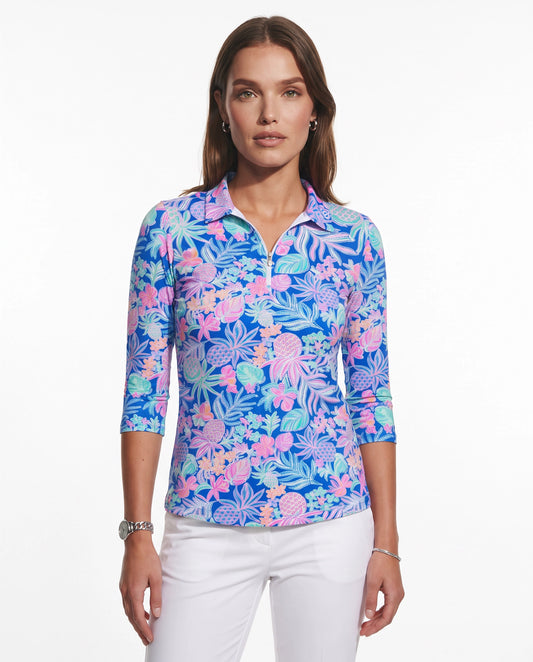 Tropical Basket 3/4 Sleeve Polo Top 48Z60