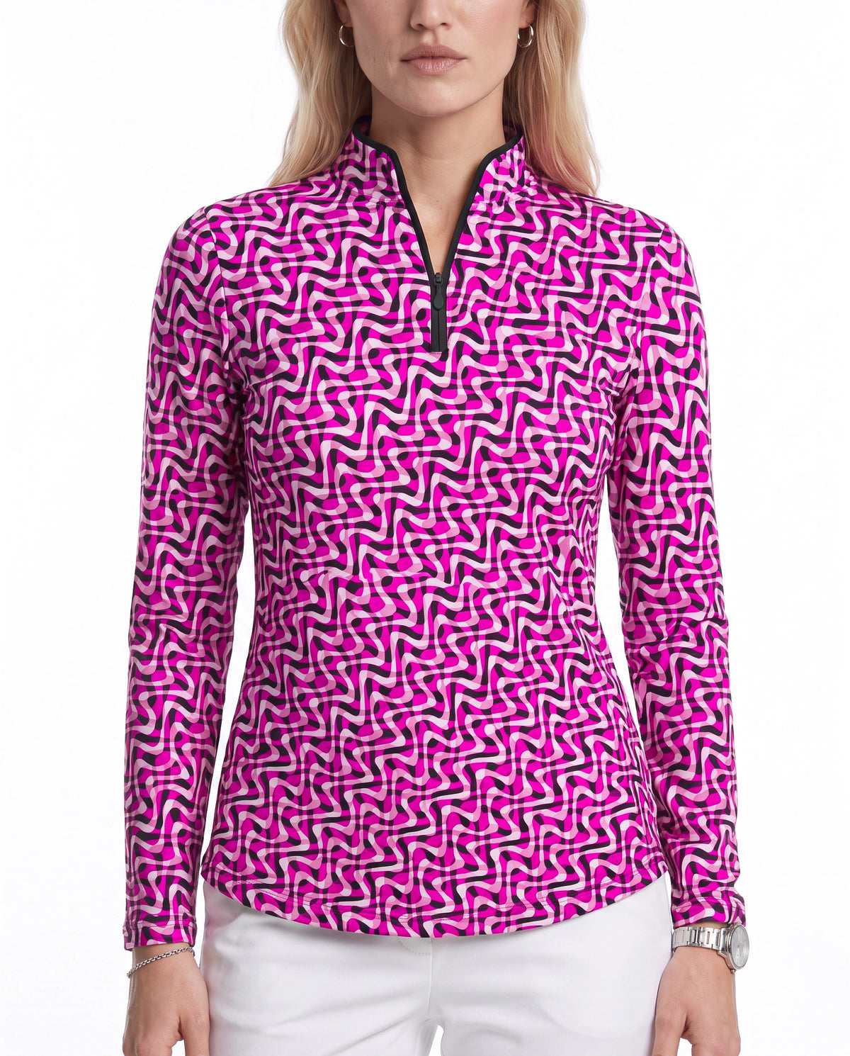 Velocity Long Sleeve Zip Mock Top WITH PIPING T86Z58