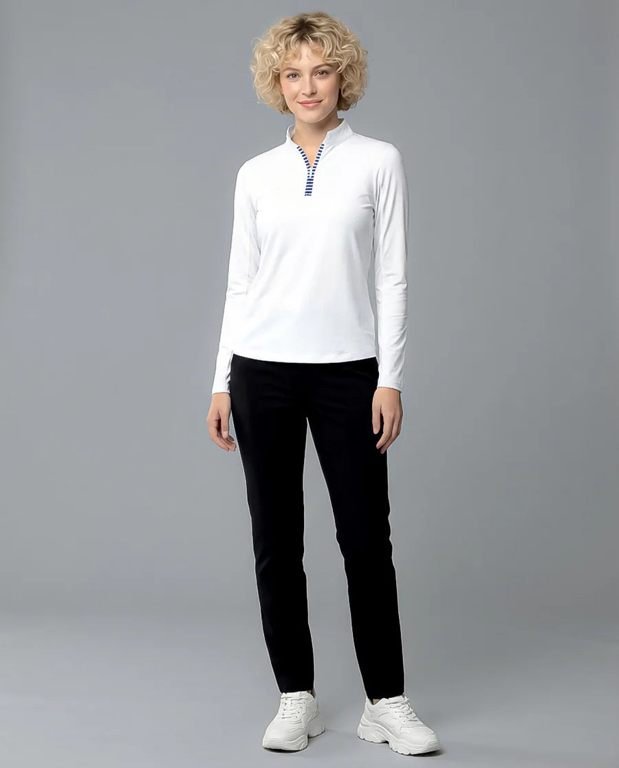 Solid Long Sleeve Zip Mock Top 8600v1