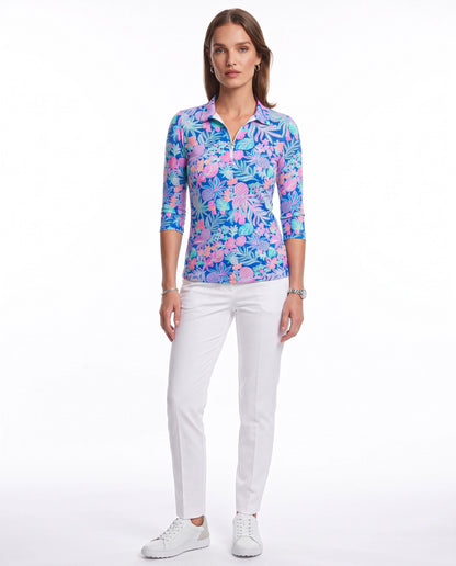 Tropical Basket 3/4 Sleeve Polo Top 48Z60