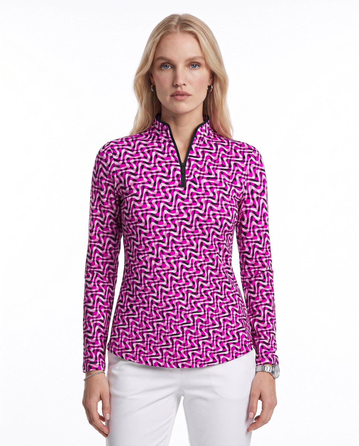 Velocity Long Sleeve Zip Mock Top WITH PIPING T86Z58