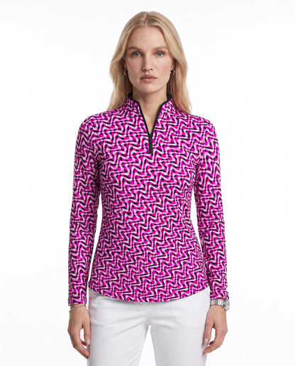 Velocity Long Sleeve Zip Mock Top WITH PIPING T86Z58