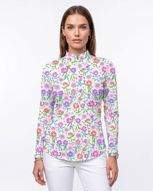 Daisy cocktail party Long Sleeve Zip Mock Top 86z55