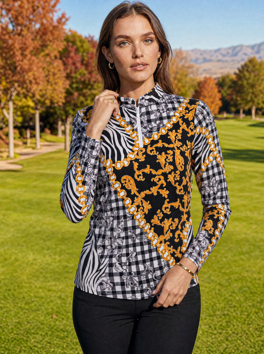 Zanzibar Long Sleeve Zip Mock Top 86Z20