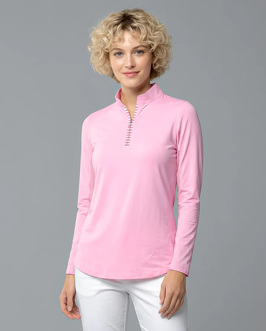 Solid Long Sleeve Zip Mock Top 8600v1