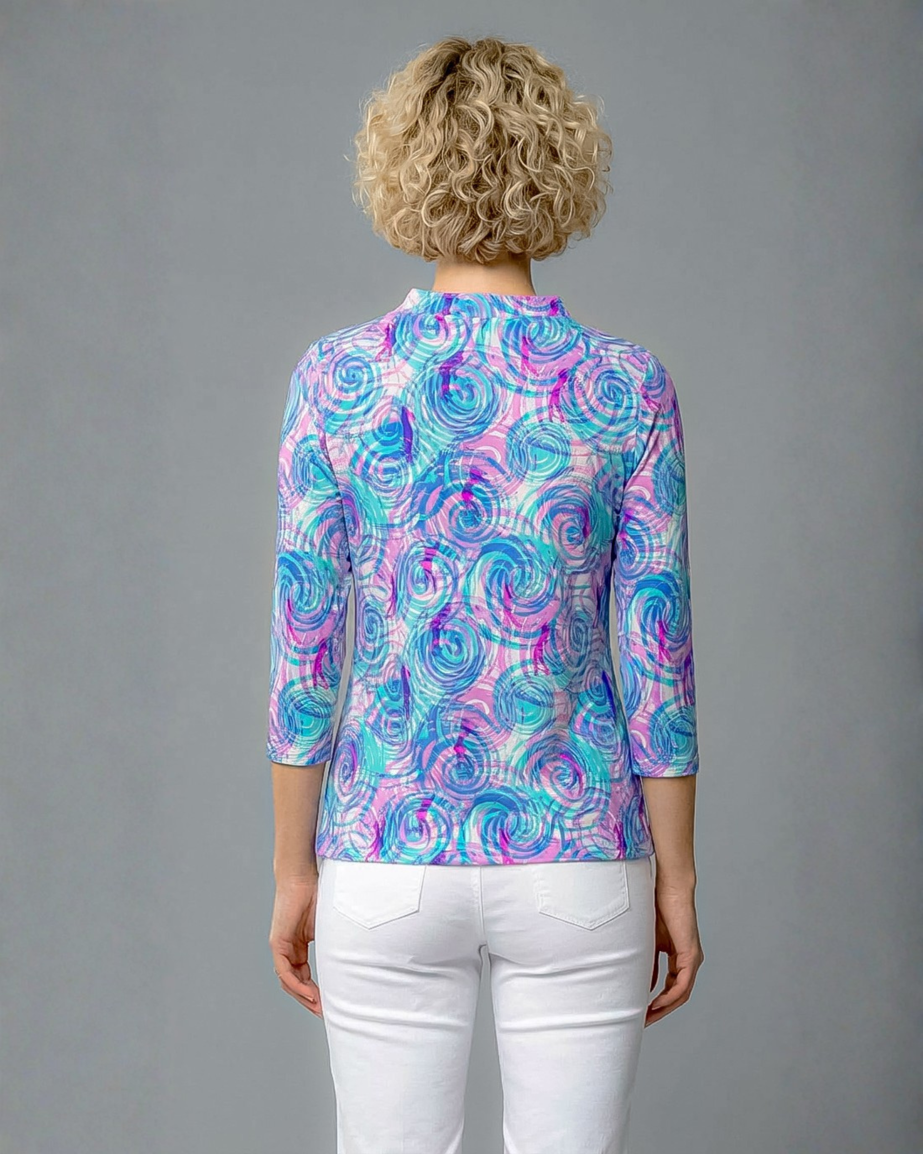 Swing Around 3/4 Sleeve Ruffle Portrait Neck Top 76Z61