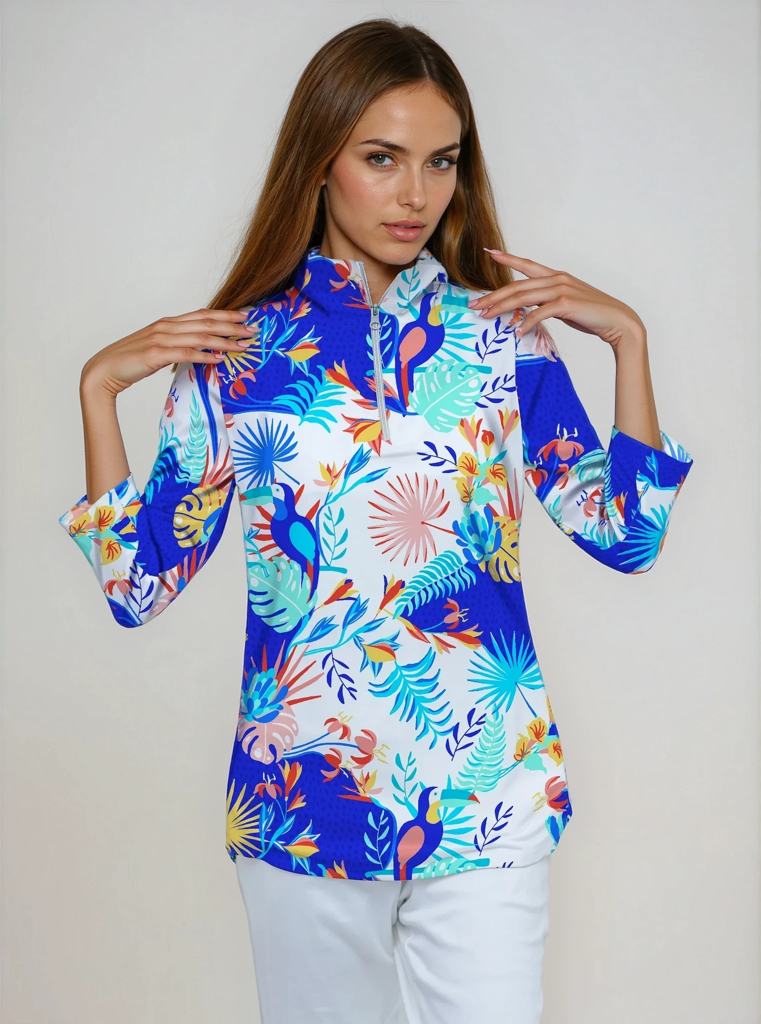 Volare 3/4 Sleeve Zip Half-High Neck Top 47Z35