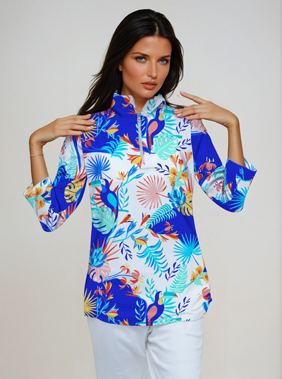 Volare 3/4 Sleeve Zip Half-High Neck Top 47Z35
