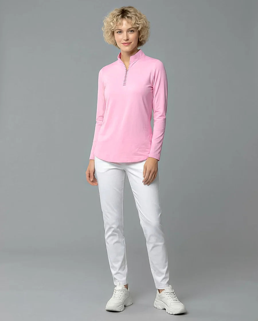 Solid Long Sleeve Zip Mock Top 8600v1