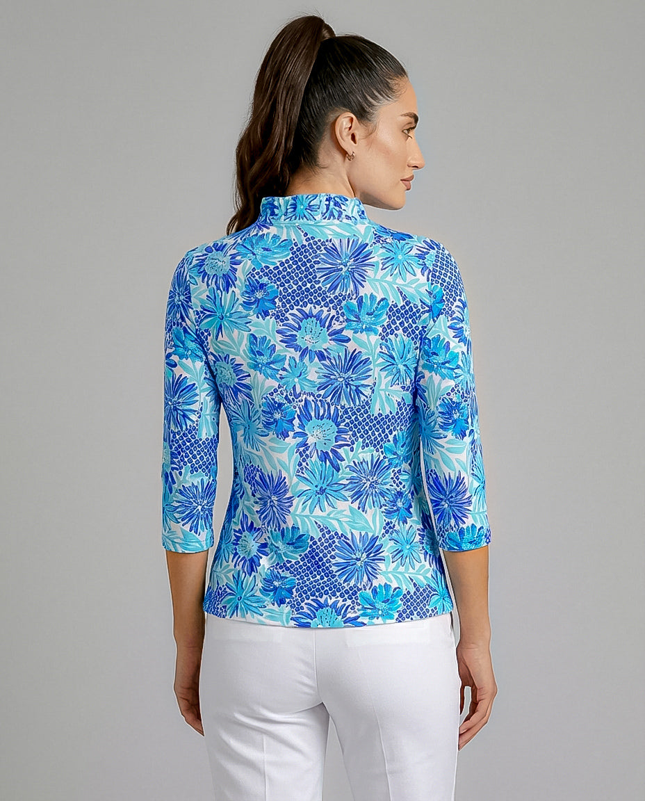 Bella Jardin 3/4 Sleeve Ruffle Portrait Neck Top 76Z25