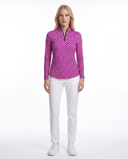 Velocity Long Sleeve Zip Mock Top WITH PIPING T86Z58