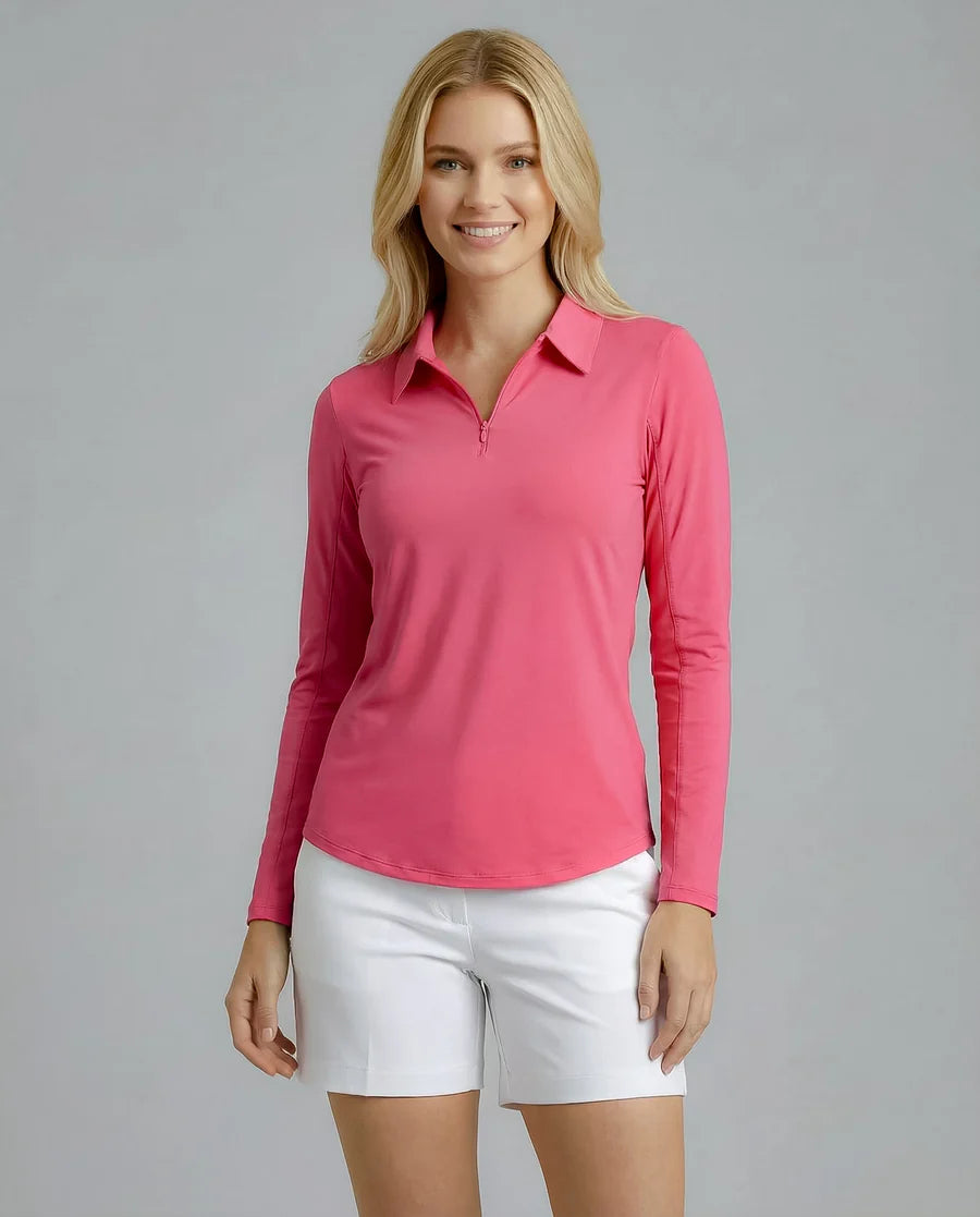 Solid Long Sleeve Polo Top 8400