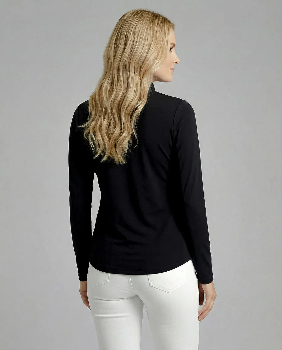 Solid Long Sleeve Zip Mock Top 8600