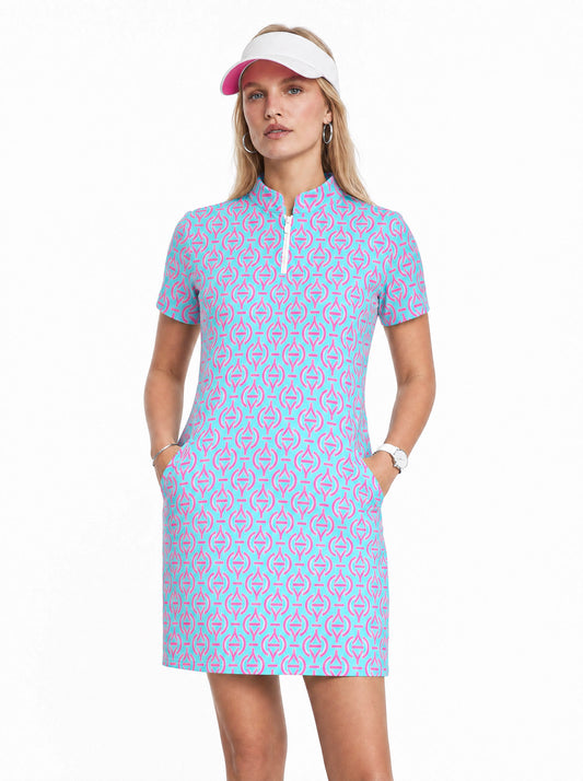 Victory V Mock Neck Half Sleeve Dress W/Pocket 58Z31