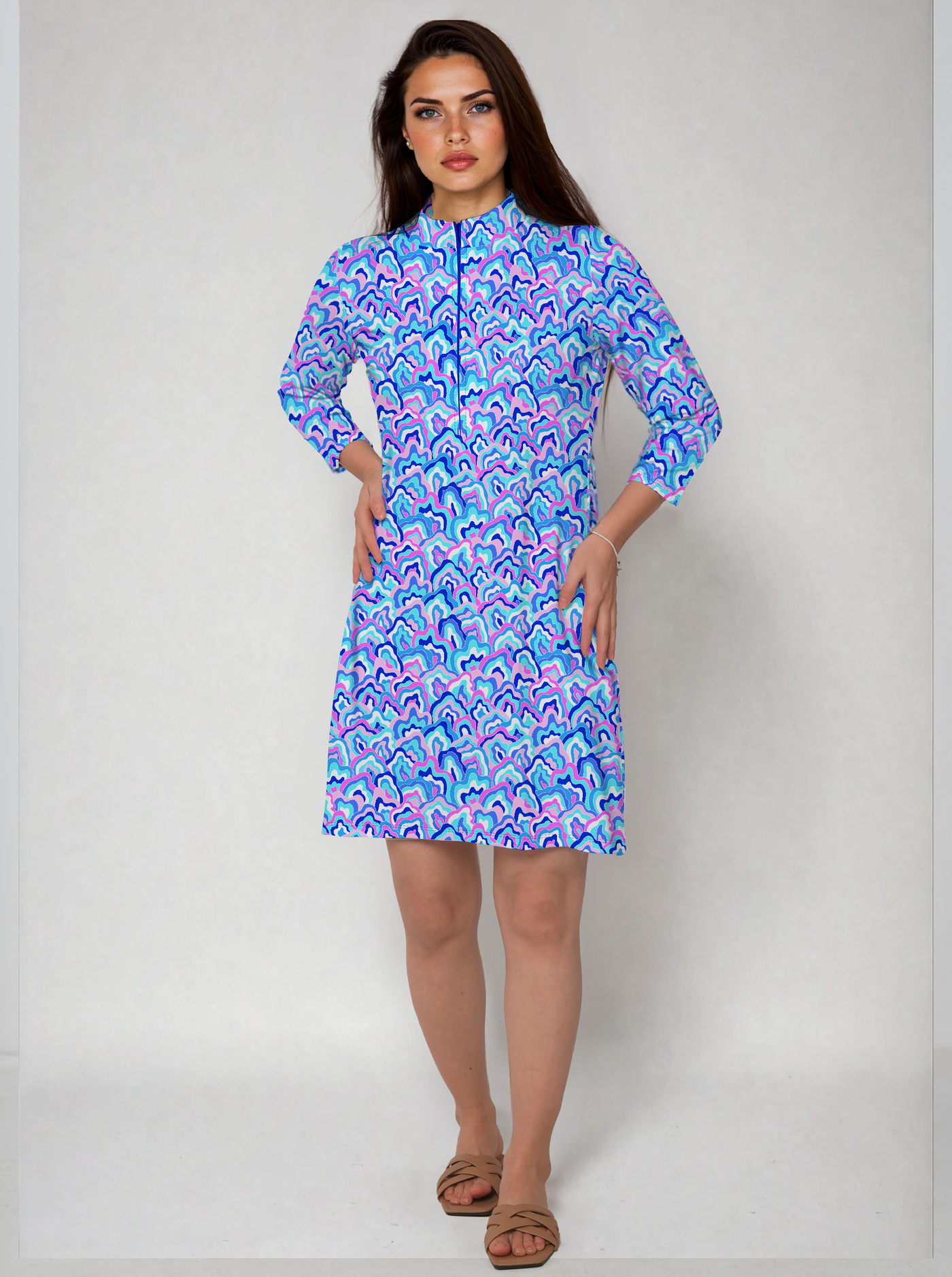 Out of Course 3/4 Slit Sleeve Portrait Neckline & Mock Zip Collar 50Z54