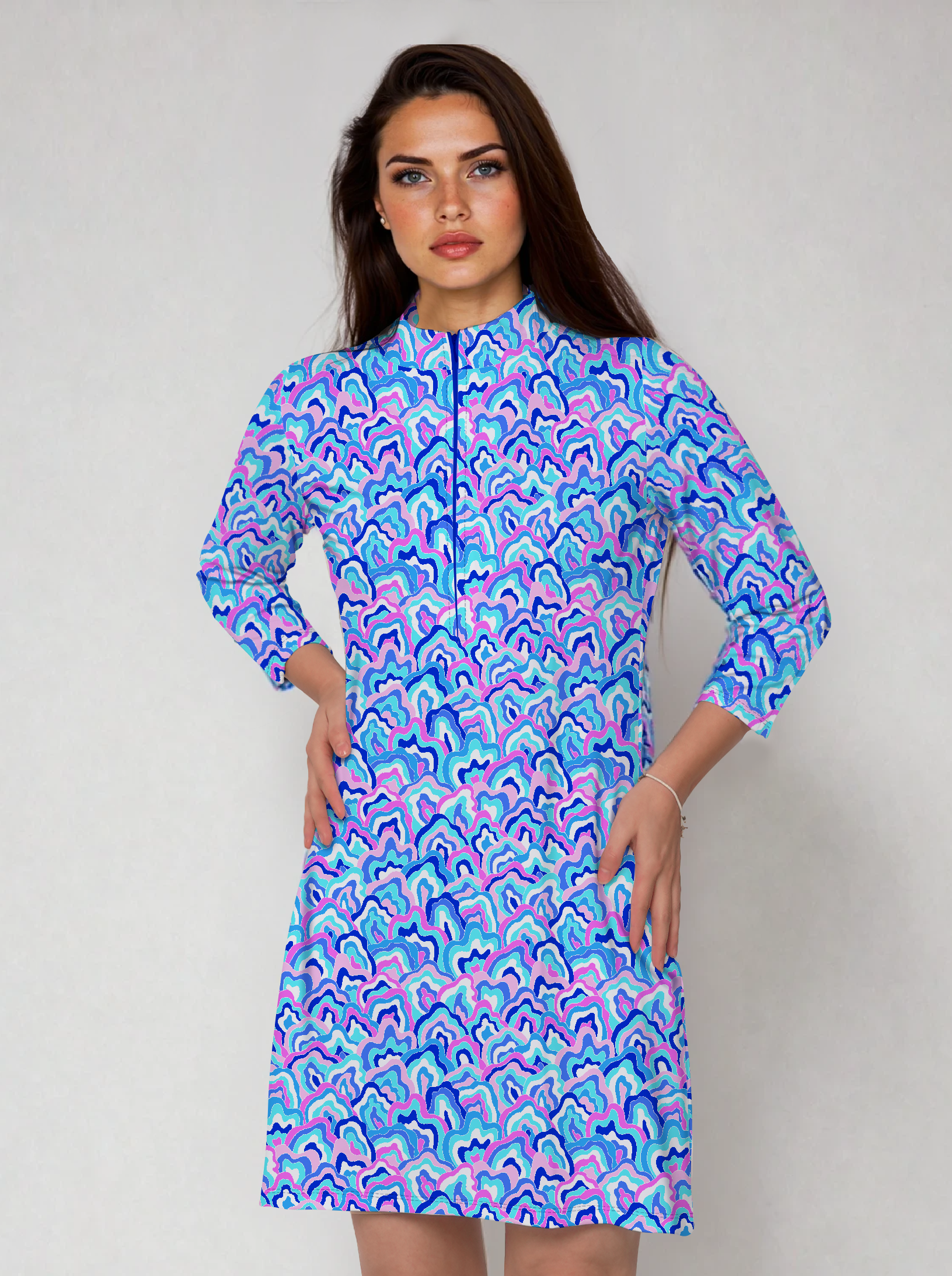 Out of Course 3/4 Slit Sleeve Portrait Neckline & Mock Zip Collar 50Z54