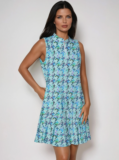Houndstooth Sleeveless Hem Flounce Dress 52z07