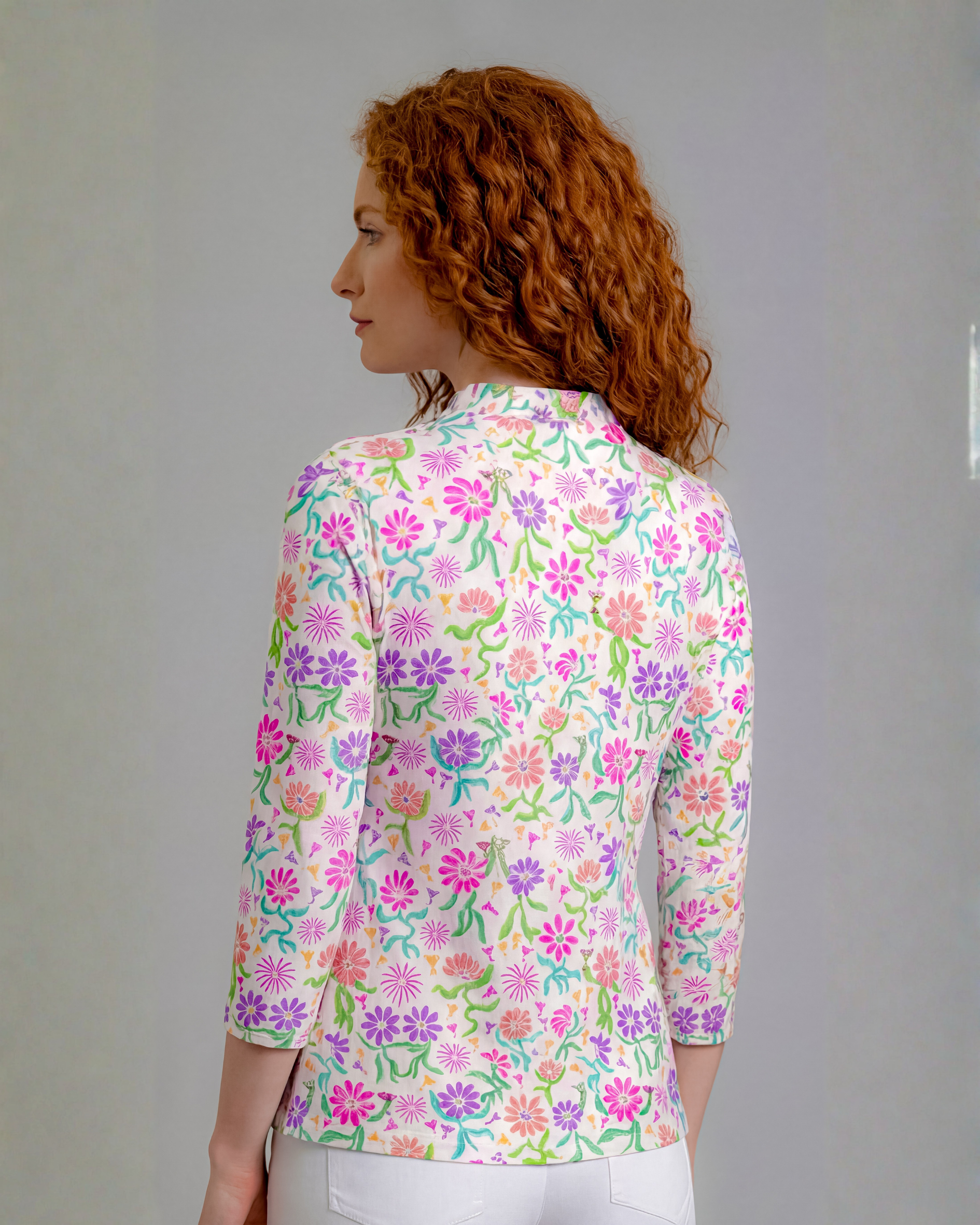 Daisy cocktail party 3/4 Sleeve Ruffle Portrait Neck Top 76Z55