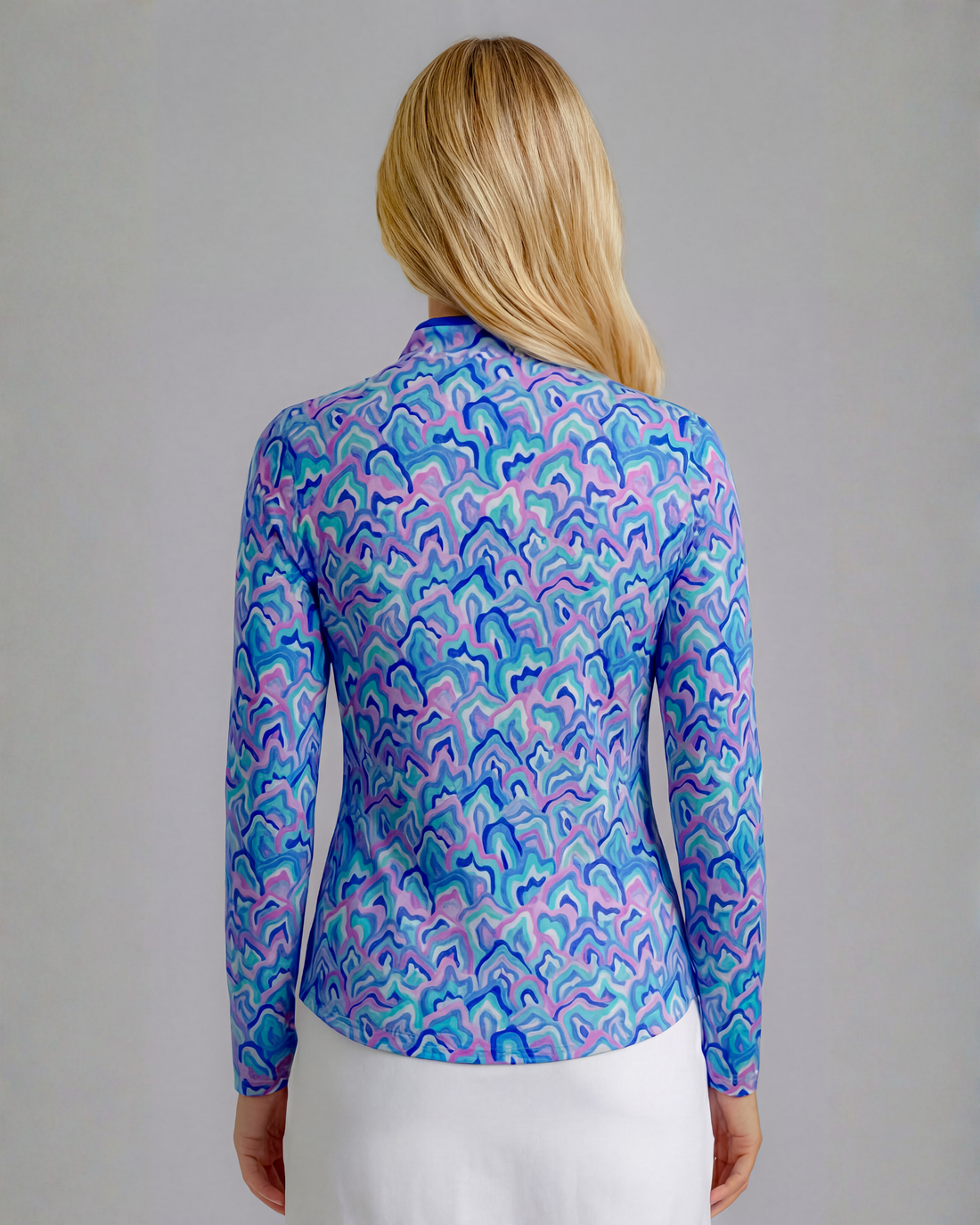 Out Of Course Long Sleeve Zip Mock Top WITH PIPING T86Z54