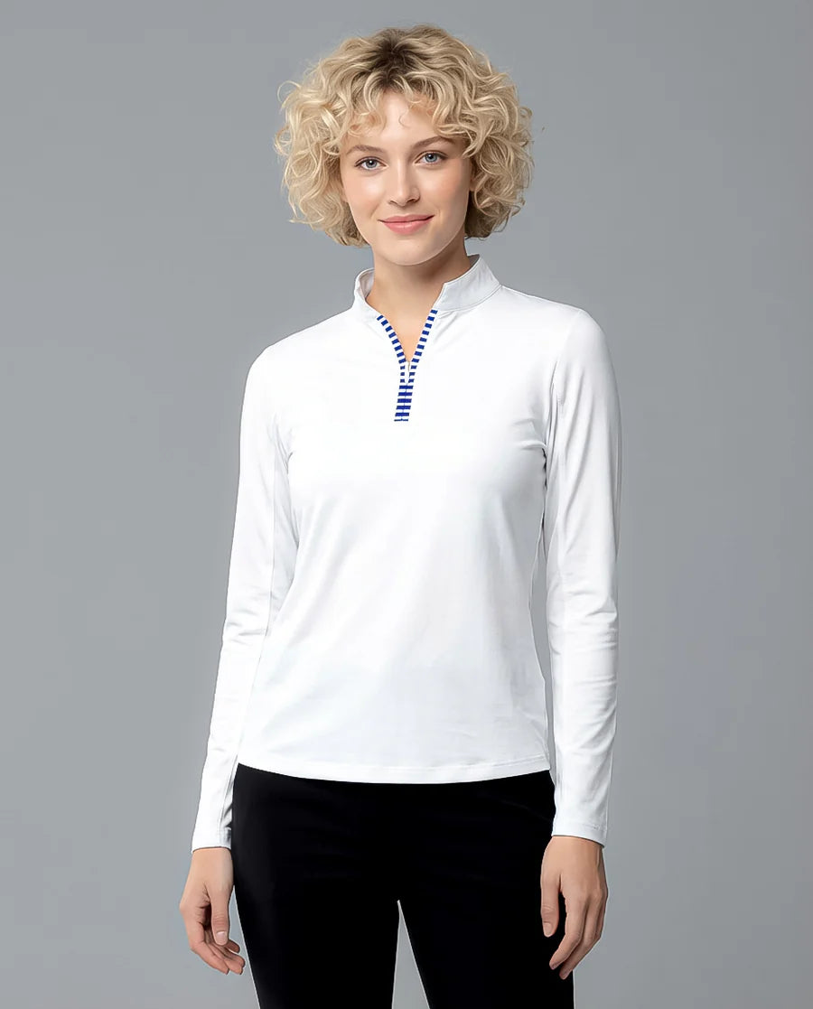 Solid Long Sleeve Zip Mock Top 8600v1
