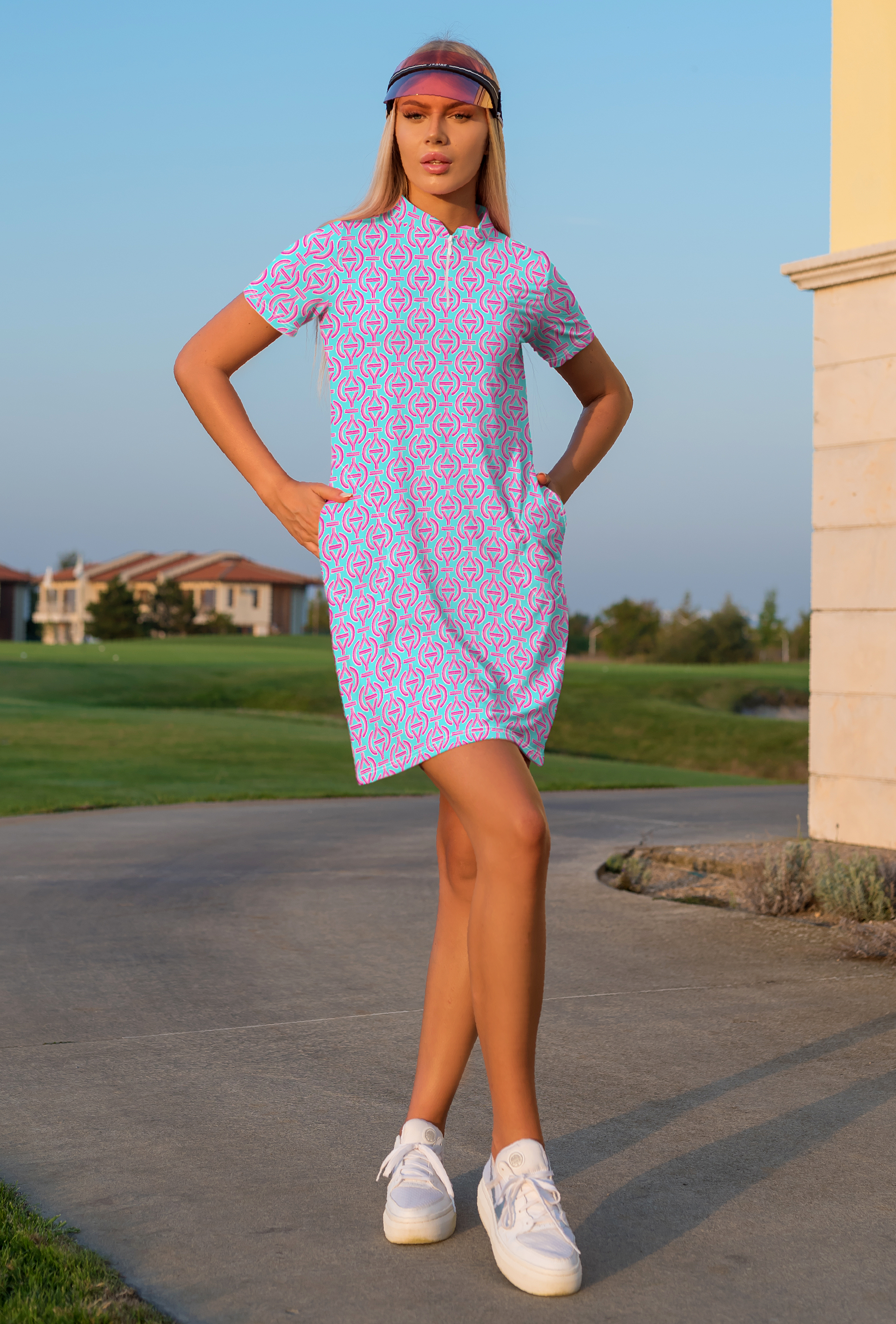Victory V Mock Neck Half Sleeve Dress 58Z31