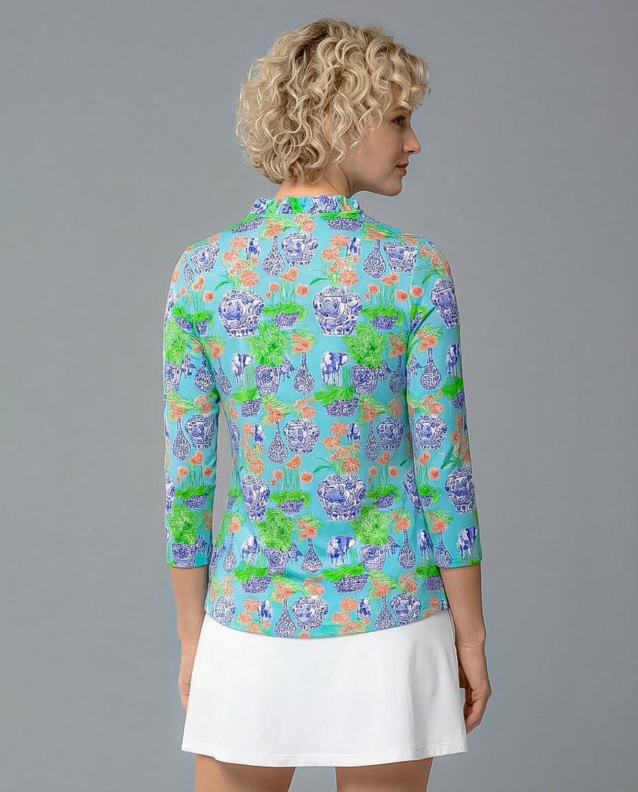 Jamboree 3/4 Sleeve Ruffle Portrait Neck Top 76Z14