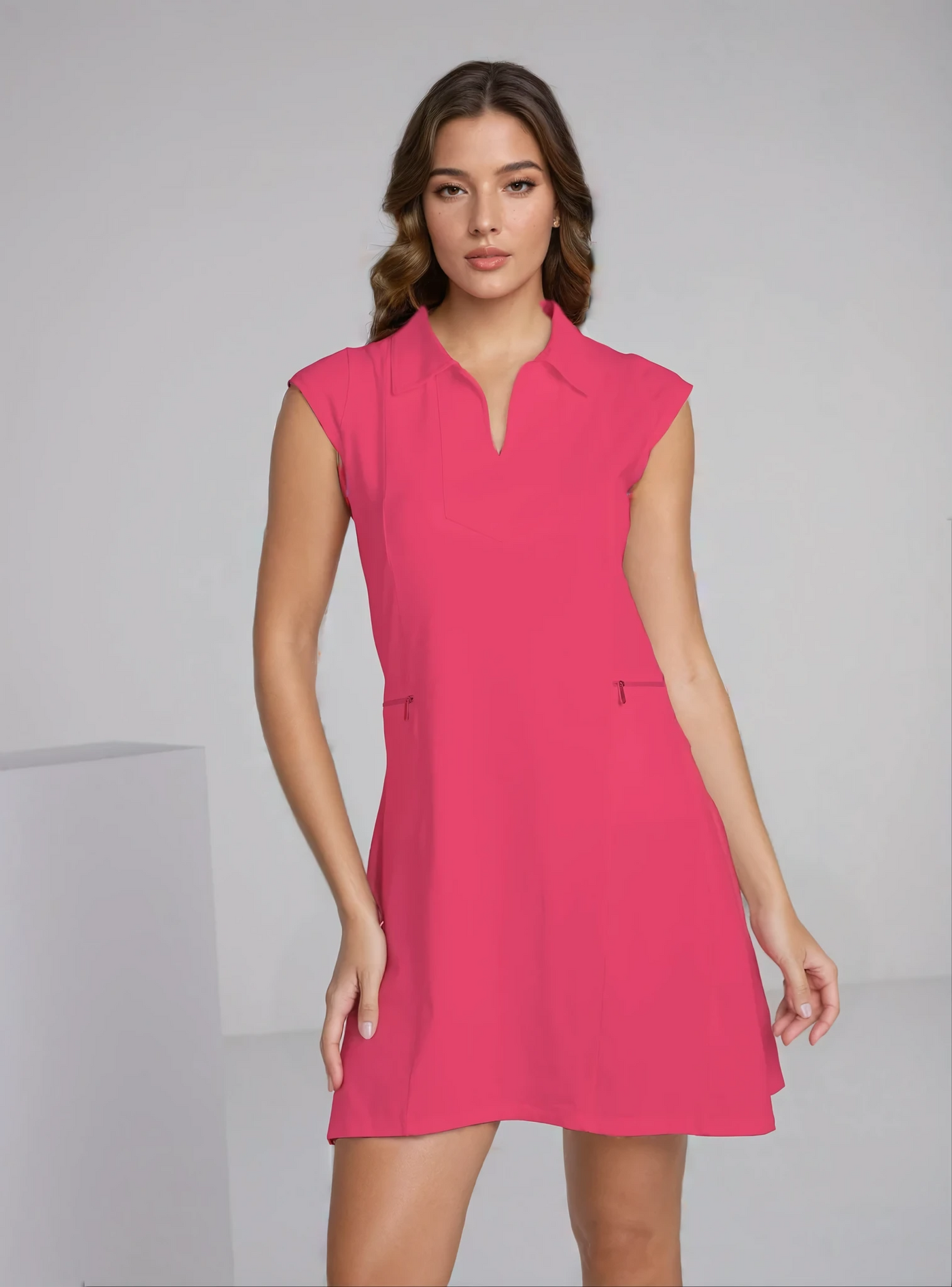 Solid Cap Sleeve Polo Dress W/Pocket 6700