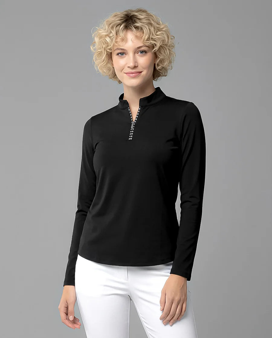 Solid Long Sleeve Zip Mock Top 8600v1