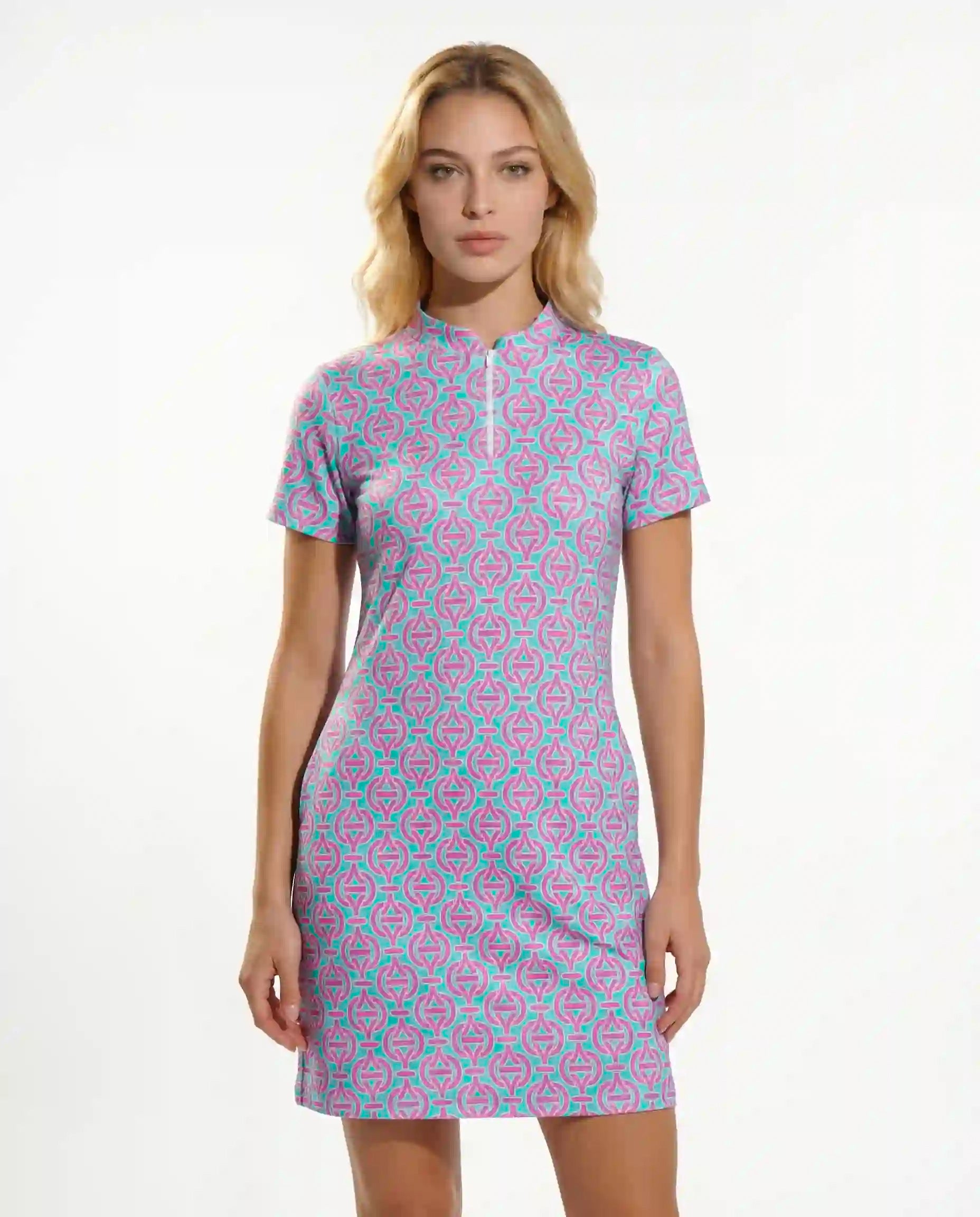 Victory V Mock Neck Half Sleeve Dress W/Pocket 58Z31