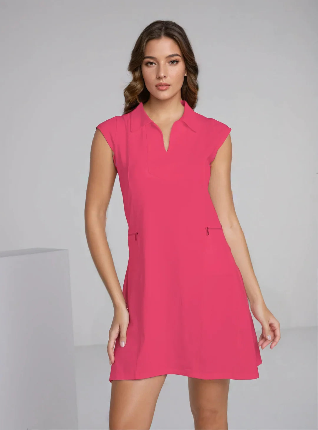 Solid Cap Sleeve Polo Dress W/Pocket 6700