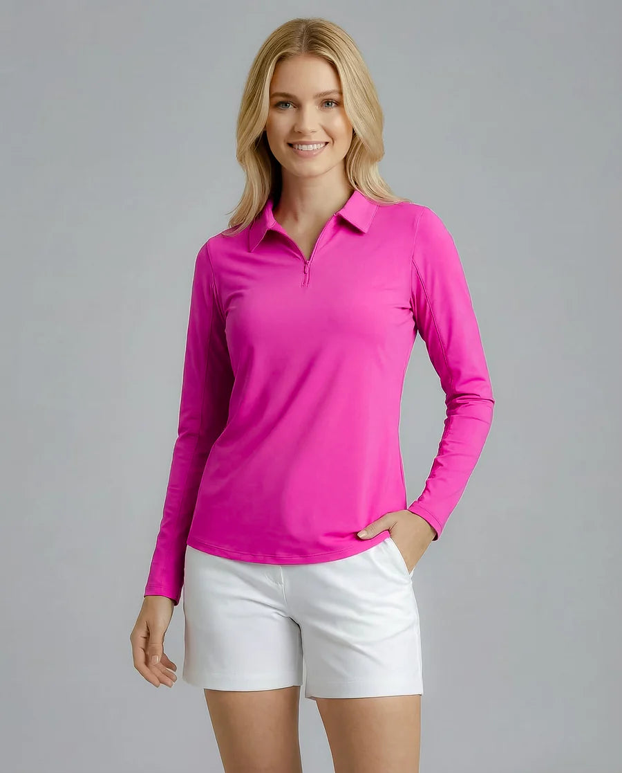 Solid Long Sleeve Polo Top 8400