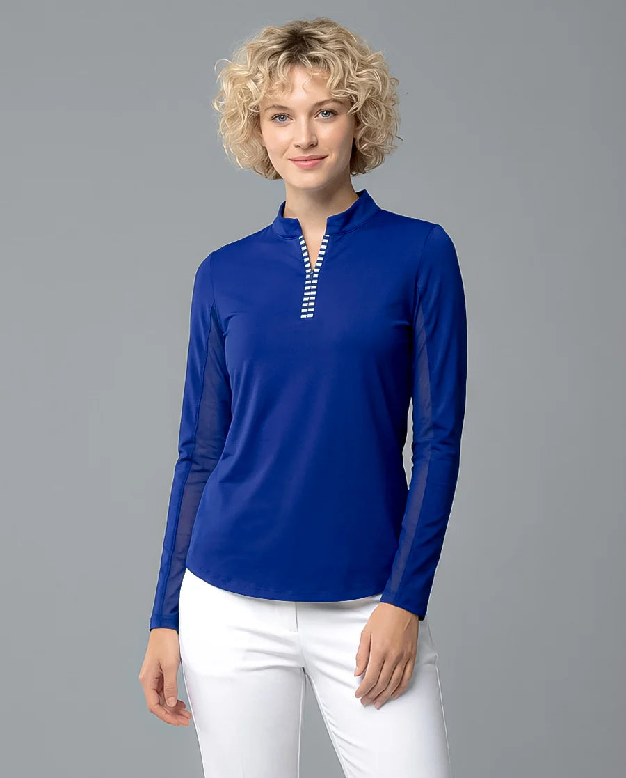 Solid Long Sleeve Zip Mock Top 8600v1