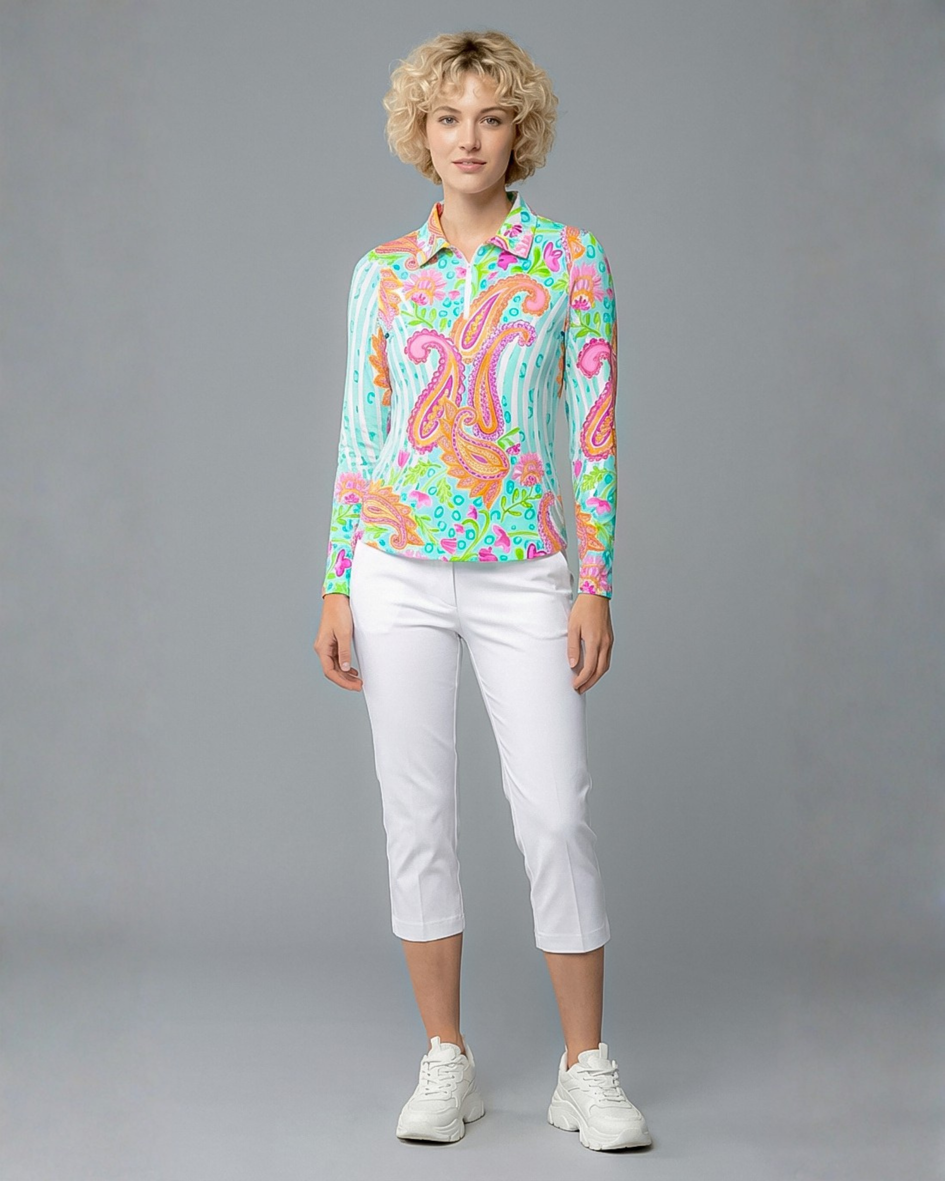 Sweet Caroline Long Sleeve Polo Top 84Z18