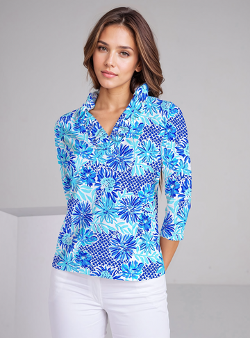 Bella Jardin 3/4 Sleeve Ruffle Portrait Neck Top 76Z25