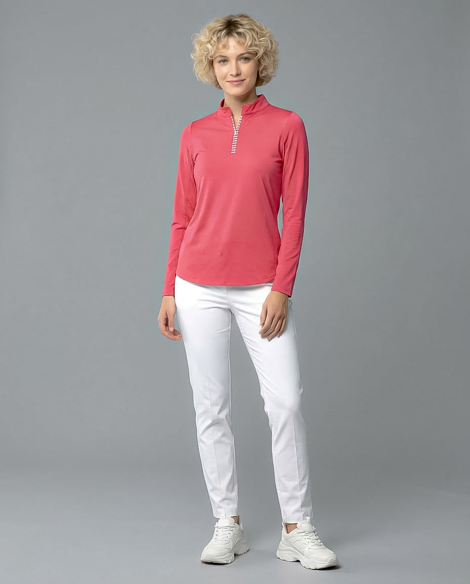 Solid Long Sleeve Zip Mock Top 8600v1