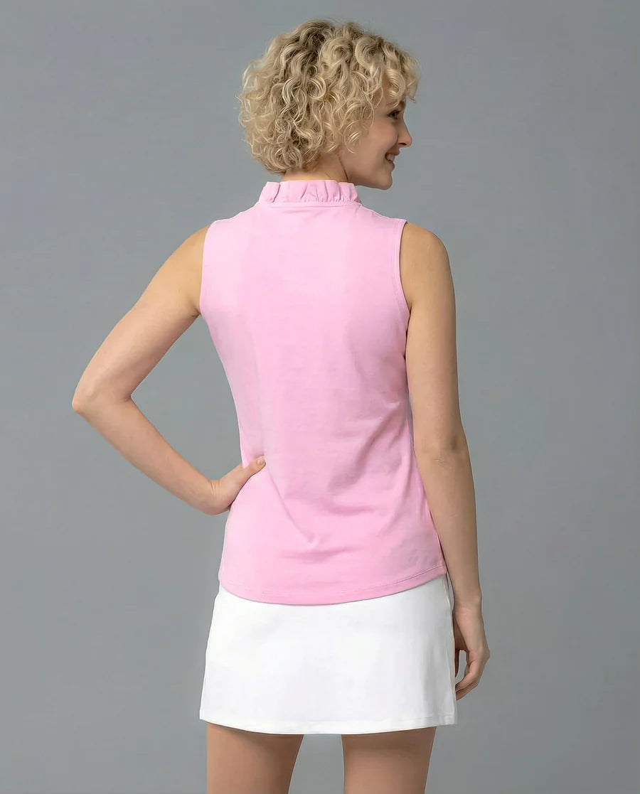 Solid Sleeveless Ruffle Portrait Neck Top 8000