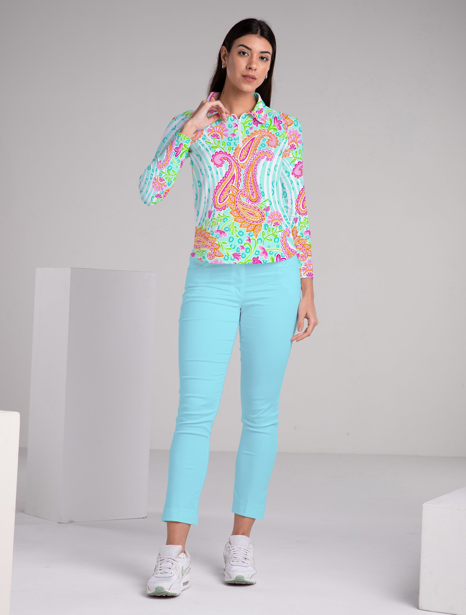 Sweet Caroline Long Sleeve Polo Top 84Z18