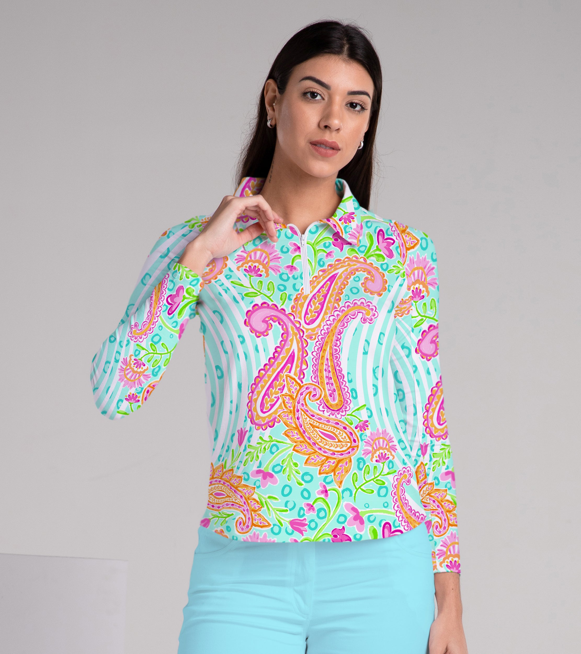 Sweet Caroline Long Sleeve Polo Top 84Z18